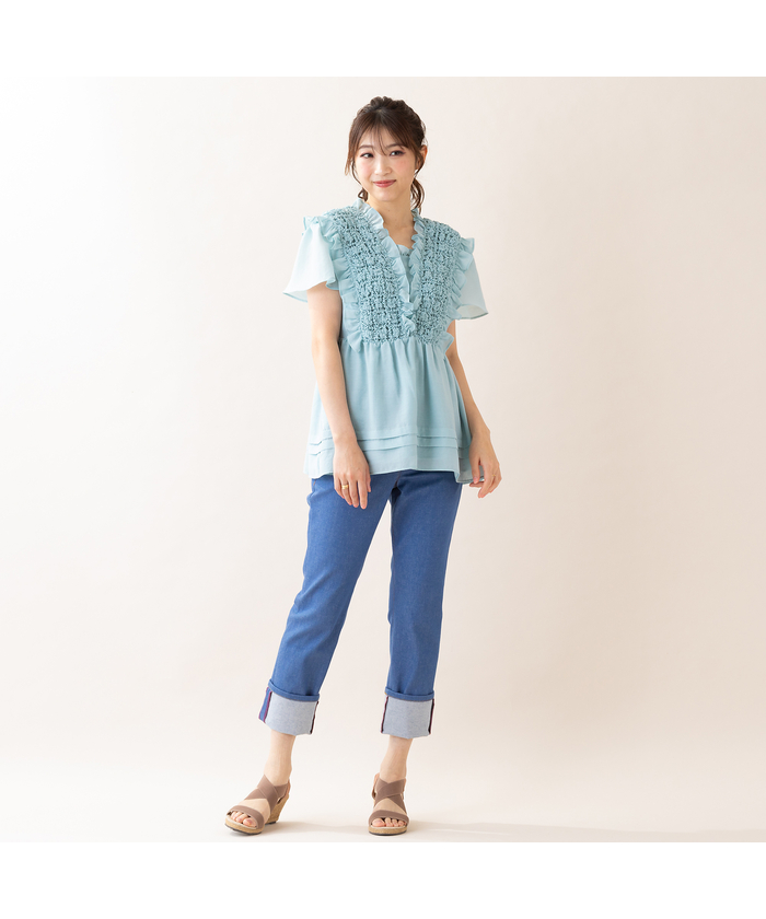 [パール♪]Anplegant シャーリングブラウス/ネイビー シャーリングパールBL|ems excite | RETRO GIRL ONLINE STORE