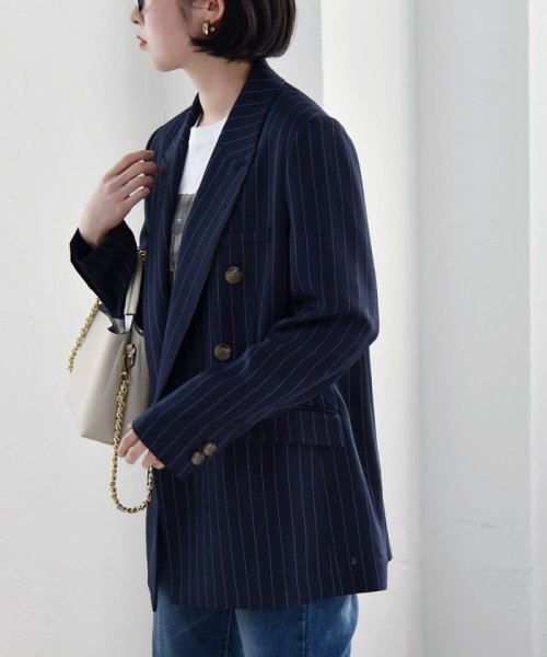 quaranciel:〈手洗い可能〉ストライプ テーラード ジャケット（セットアップ対応） quaranciel