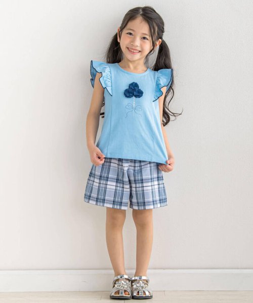 BeBe(ベベ)/シフォンフラワーモチーフ肩フリルTシャツ(90~150cm)/img02