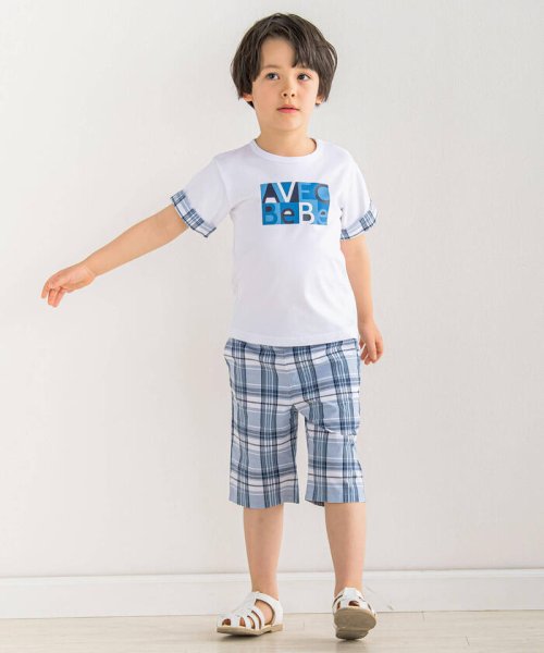 BeBe(ベベ)/【お揃い】グラフィックロゴプリント袖切り替え半袖Tシャツ(90~150cm)/img02