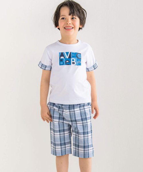 BeBe(ベベ)/【お揃い】グラフィックロゴプリント袖切り替え半袖Tシャツ(90~150cm)/img03