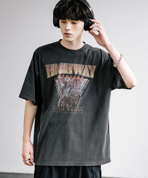 Rocky Monroe(ロッキーモンロー)/プリントTシャツ 半袖 バンドT メンズ レディース カットソー ビッグシルエット オーバーサイズ クールネック ピグメント加工 ケミカル加工 イーグル バイク/img13