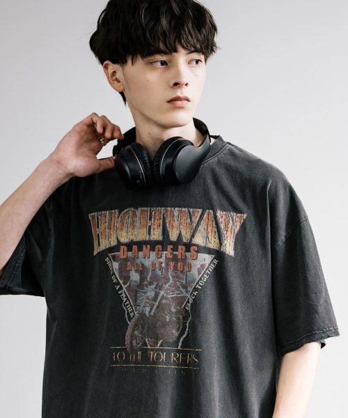 Rocky Monroe(ロッキーモンロー)/プリントTシャツ 半袖 バンドT メンズ レディース カットソー ビッグシルエット オーバーサイズ クールネック ピグメント加工 ケミカル加工 イーグル バイク/img14