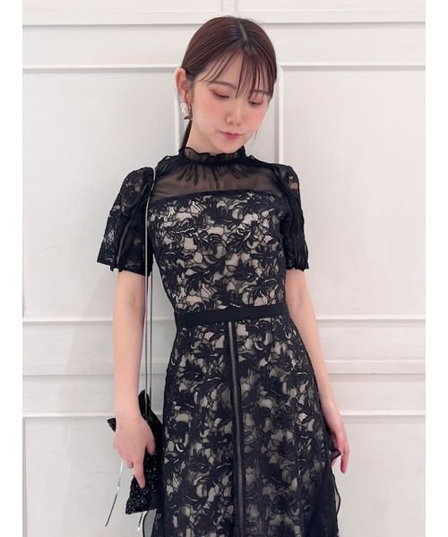 シフォンフリルレースドレス グレー 予めご了承ください