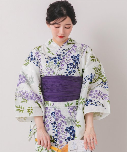 [浴衣+帯]綿麻生地はんなり藤柄/レディース/浴衣/帯/浴衣セット/綿麻/花柄/藤/モダン 人気・おすすめ｜売れ筋商品・話題商品におすすめ 品質チェック済み 安心配送 今月のおすすめ