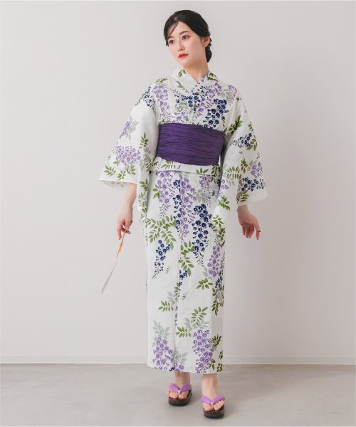 [浴衣+帯]綿麻生地はんなり藤柄/レディース/浴衣/帯/浴衣セット/綿麻/花柄/藤/モダン 人気・おすすめ｜売れ筋商品・話題商品におすすめ 品質チェック済み 安心配送 今月のおすすめ