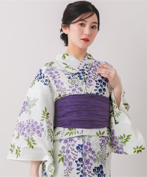 [浴衣+帯]綿麻生地はんなり藤柄/レディース/浴衣/帯/浴衣セット/綿麻/花柄/藤/モダン 人気・おすすめ｜売れ筋商品・話題商品におすすめ 品質チェック済み 安心配送 今月のおすすめ