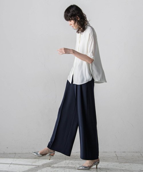 メランジツイルワイドパンツ≪洗濯機で洗える/セットアップ対応≫ 