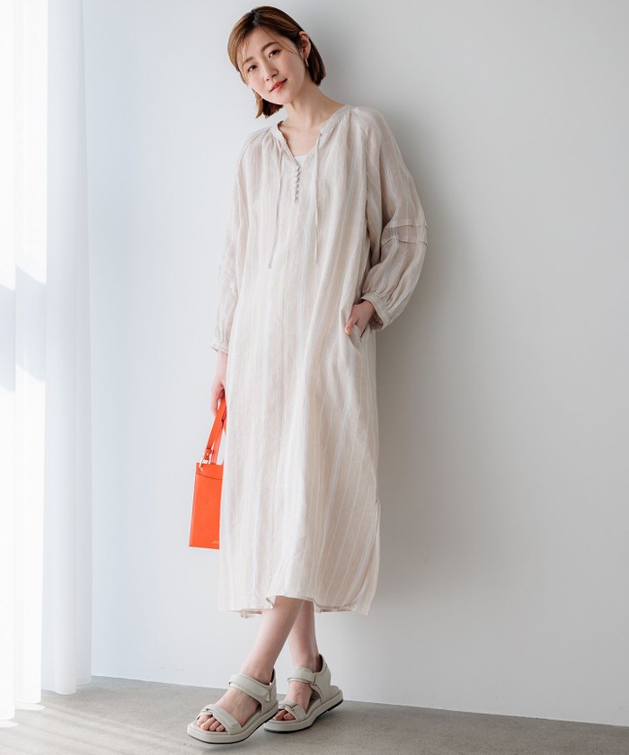 美品 23区 LIBECO リネン カフタンワンピース ブラック M 洗える 麻 洗える】LIBECO カフタン ワンピース(506098346)｜阪急百貨店