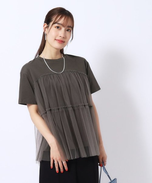 SHOO・LA・RUE　DRESKIP(シューラルー／ドレスキップ)/【高レビュー】チュールが目を惹く！ 大人の技ありTシャツ/img01