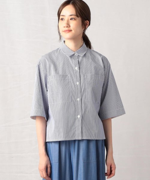  Comme ca Mature(コムサマチュア)/3パターンのストライプを組み合わせた五分袖 クロップドシャツ/img07