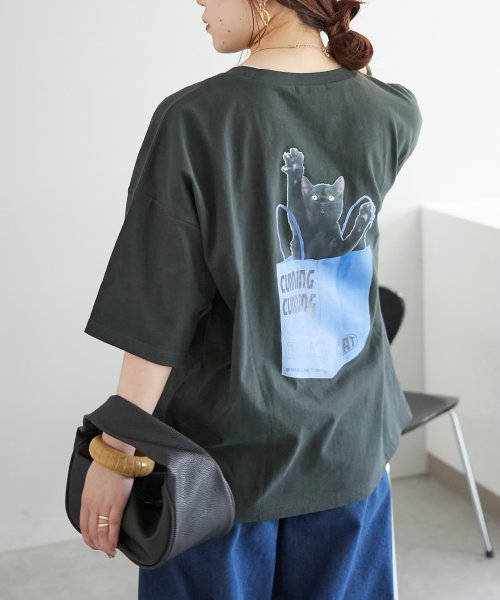 NICE CLAUP OUTLET(ナイスクラップ　アウトレット)/ネコプリントTシャツ　ゆったり/img02