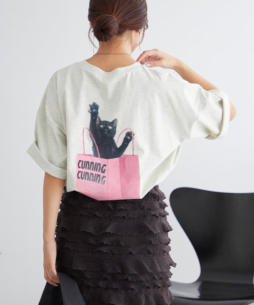 NICE CLAUP OUTLET(ナイスクラップ　アウトレット)/ネコプリントTシャツ　ゆったり/img05