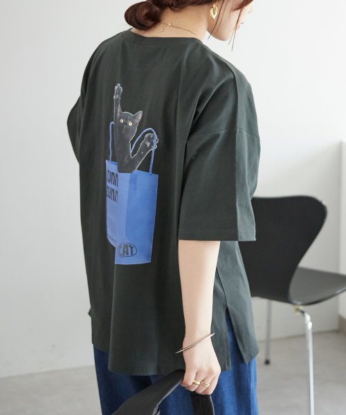 NICE CLAUP OUTLET(ナイスクラップ　アウトレット)/ネコプリントTシャツ　ゆったり/img23