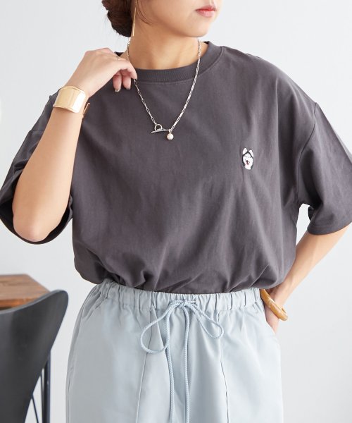 NICE CLAUP OUTLET(ナイスクラップ　アウトレット)/ハスキーワンポイント刺繍Tシャツ/img03