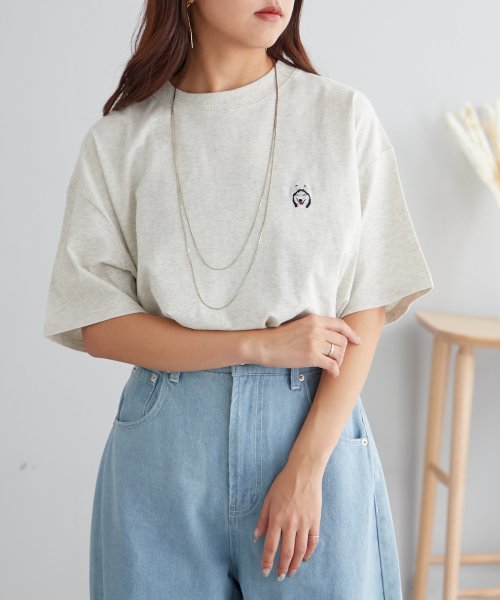 NICE CLAUP OUTLET(ナイスクラップ　アウトレット)/ハスキーワンポイント刺繍Tシャツ/img10