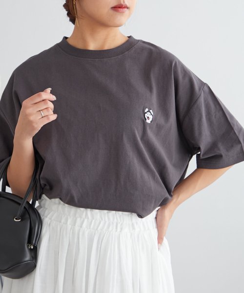 NICE CLAUP OUTLET(ナイスクラップ　アウトレット)/ハスキーワンポイント刺繍Tシャツ/img11