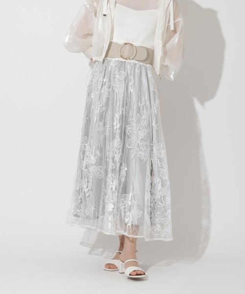 And Couture(アンドクチュール)/ウエストリブチュール花柄&スパンコールスカート/img01