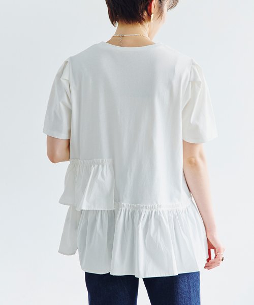 Fizz(フィズ)/裾2段フレアデザインTシャツ　SS　ギャザー　ペプラム　タック　フリル　布帛　異素材/img08