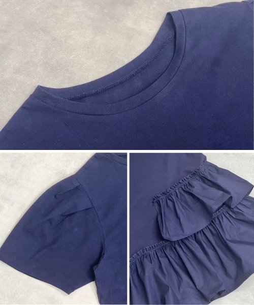 Fizz(フィズ)/裾2段フレアデザインTシャツ　SS　ギャザー　ペプラム　タック　フリル　布帛　異素材/img12