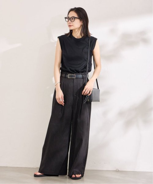 リネンブレンドタックワイドパンツ レーヨン47％