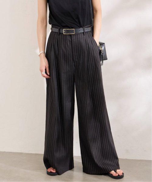 リネンブレンドタックワイドパンツ レーヨン47％