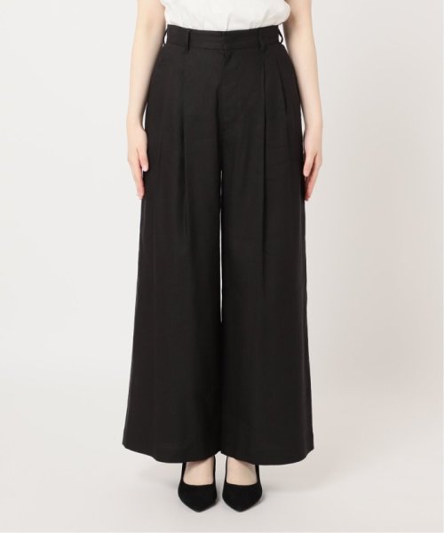 リネンブレンドタックワイドパンツ レーヨン47％