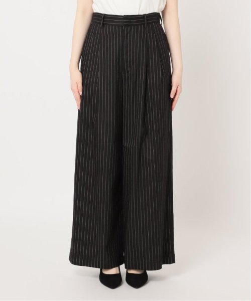 リネンブレンドタックワイドパンツ レーヨン47％