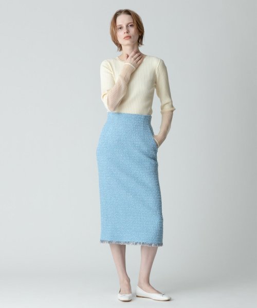 【セットアップ対応商品】ジオリカラメツイードハイウエストタイトスカート こちらの商品はボトムス単品でのお届けになります フィッティングモデル 詳細画像 172cm B82 W66 H92　着用サイズ：02