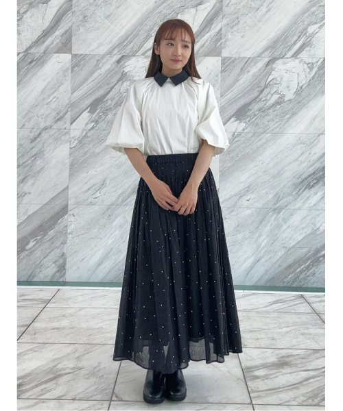 【洗える】ドット刺繍ボリュームスカート 