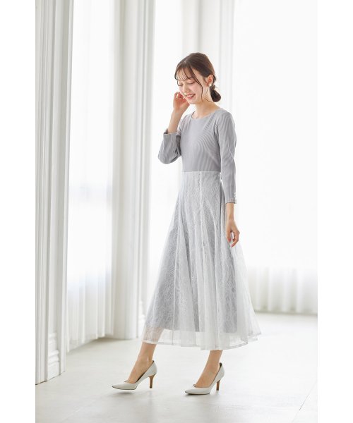 tocco closet(トッコクローゼット)/リボン＆パール付きハイウエスト切り替えレースドッキング七分袖ワンピース/img24