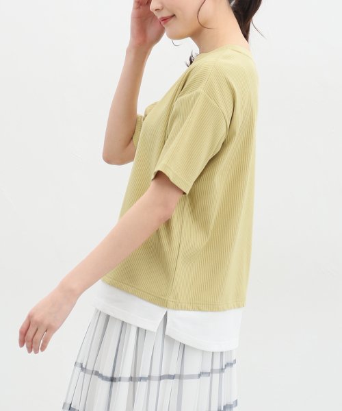 Honeys(ハニーズ)/裾レイヤード風テレコＴ トップス Tシャツ カットソー 半袖 重ね着風 接触冷感 /img22