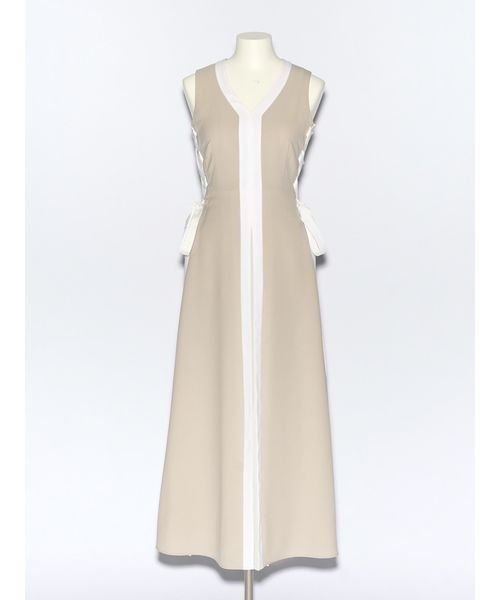 【WEB限定サイズあり】サイドプリーツバイカラーワンピース ラインはブラック