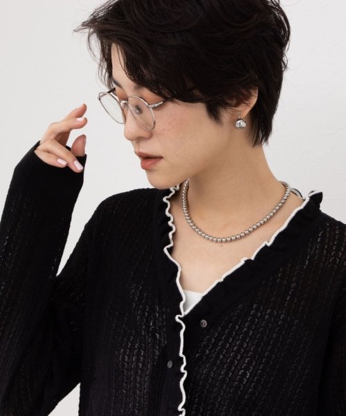 《手洗い可能》透かし編みフリルVネックカーディガン 