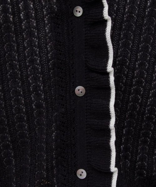 《手洗い可能》透かし編みフリルVネックカーディガン 