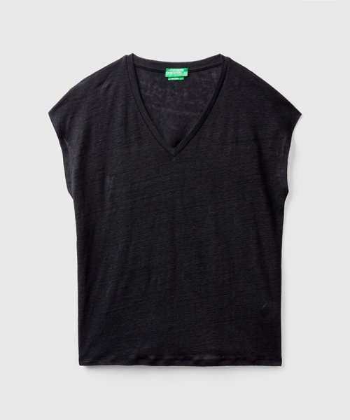 BENETTON (women)(ベネトン（レディース）)/リネン100%VネックフレンチスリーブTシャツ・カットソー/img02