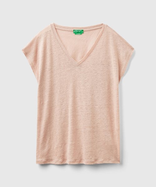 BENETTON (women)(ベネトン（レディース）)/リネン100%VネックフレンチスリーブTシャツ・カットソー/img10