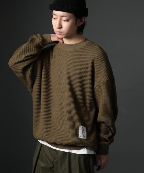 MAISON CLUB(MAISON CLUB)/【MAISON CLUB】HEAVY OZ MOCK NECK WAFFLE SWEATER ヘビーオンス モックネック ワッフル スウェット 長袖/img05