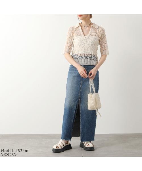 GANNI 半袖 ニット Thin Cotton Lace Short Sleeve Polo GANNI 半袖 ニット Thin Cotton Lace Short Sleeve