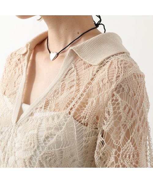 GANNI 半袖 ニット Thin Cotton Lace Short Sleeve Polo GANNI 半袖 ニット Thin Cotton Lace Short Sleeve