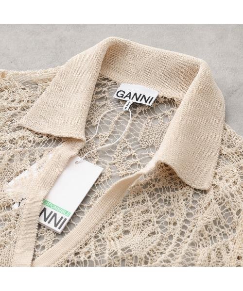 GANNI 半袖 ニット Thin Cotton Lace Short Sleeve Polo GANNI 半袖 ニット Thin Cotton Lace Short Sleeve