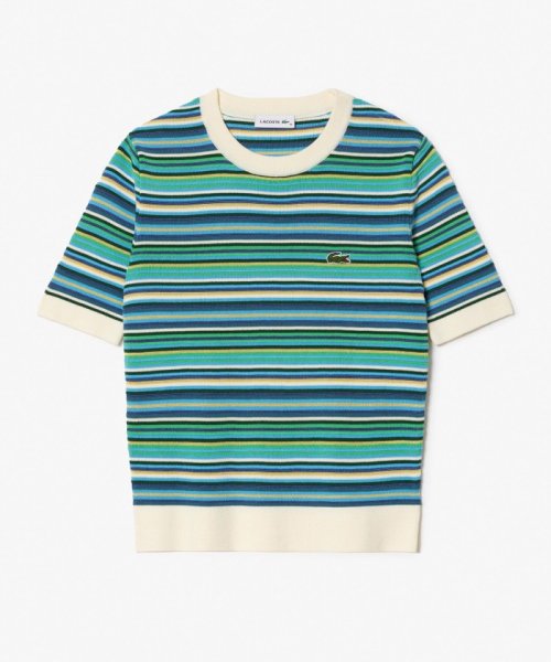 LACOSTE(ラコステ)/オーガニックコットン クロップド丈 マルチカラーボーダーニット半袖Tシャツ/img04