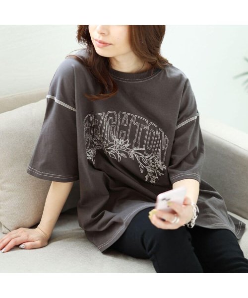 GOLD JAPAN(ゴールドジャパン)/ロゴラメ刺繍コットンTシャツ　大きいサイズ レディース ビッグサイズ/img05