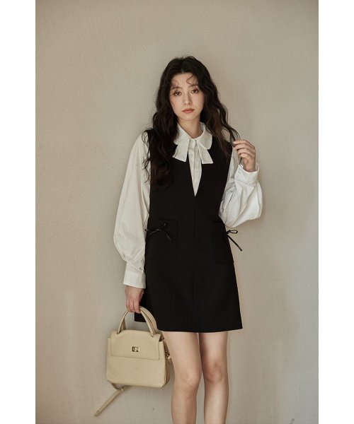 RINRE(リンレ)/韓国 ファッション ポケットリボンノースリーブミディドレス/img01