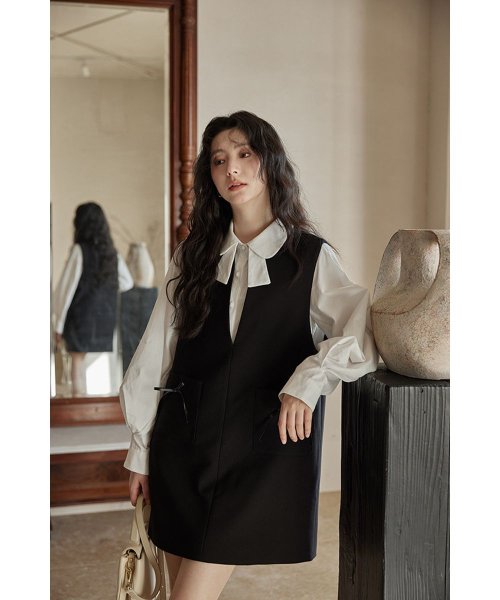 RINRE(リンレ)/韓国 ファッション ポケットリボンノースリーブミディドレス/img03