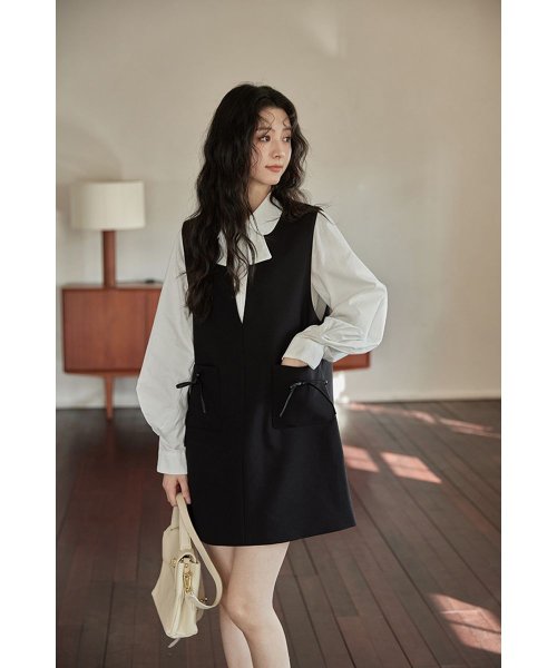 RINRE(リンレ)/韓国 ファッション ポケットリボンノースリーブミディドレス/img04