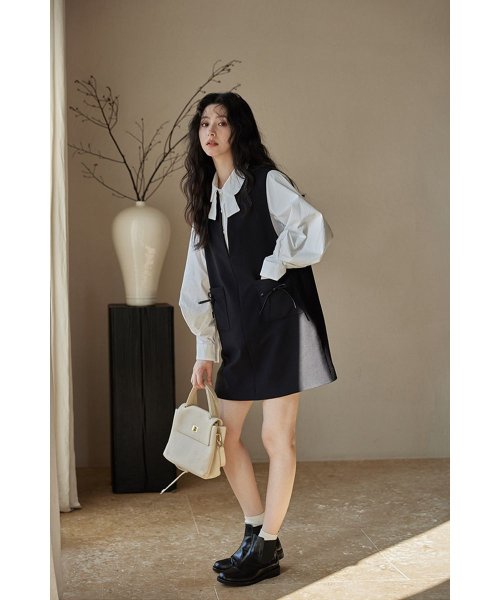 RINRE(リンレ)/韓国 ファッション ポケットリボンノースリーブミディドレス/img06