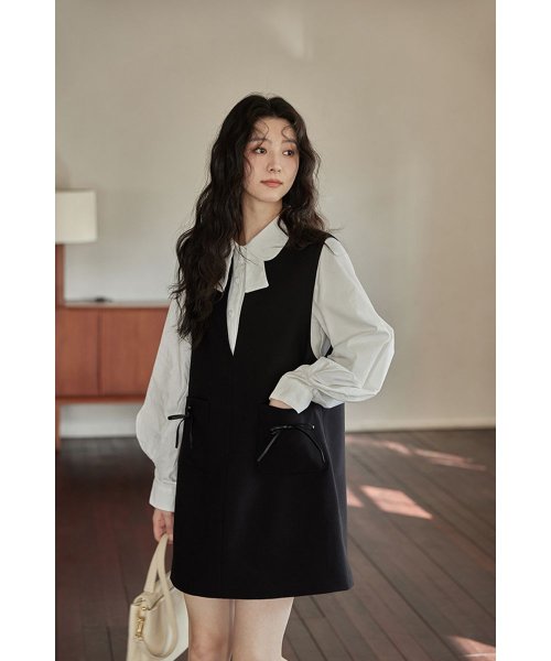RINRE(リンレ)/韓国 ファッション ポケットリボンノースリーブミディドレス/img09