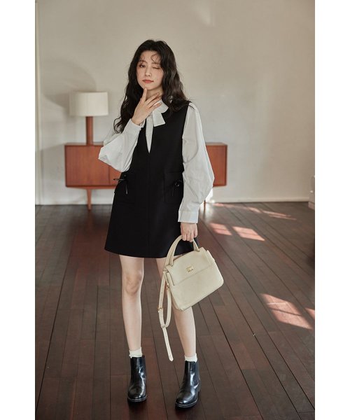 RINRE(リンレ)/韓国 ファッション ポケットリボンノースリーブミディドレス/img10