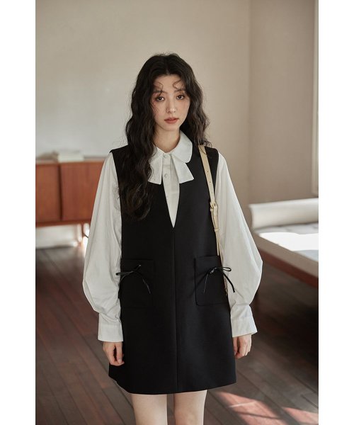 RINRE(リンレ)/韓国 ファッション ポケットリボンノースリーブミディドレス/img11